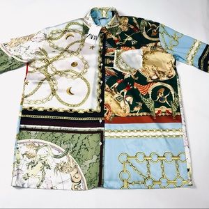 Zara Oversized Patchwork Button Up Blouse Top - Women’s Medium